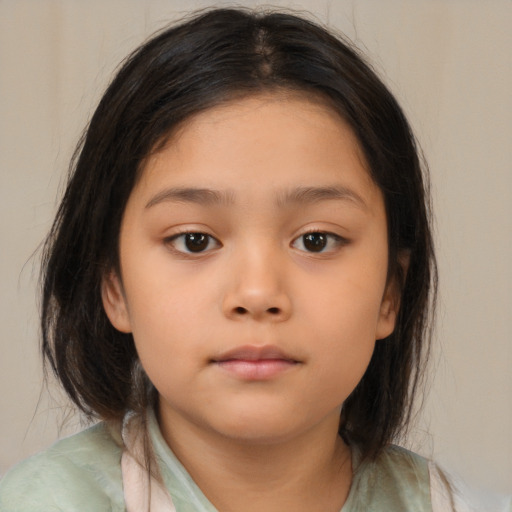 Neutral asian child female with medium  brown hair and brown eyes