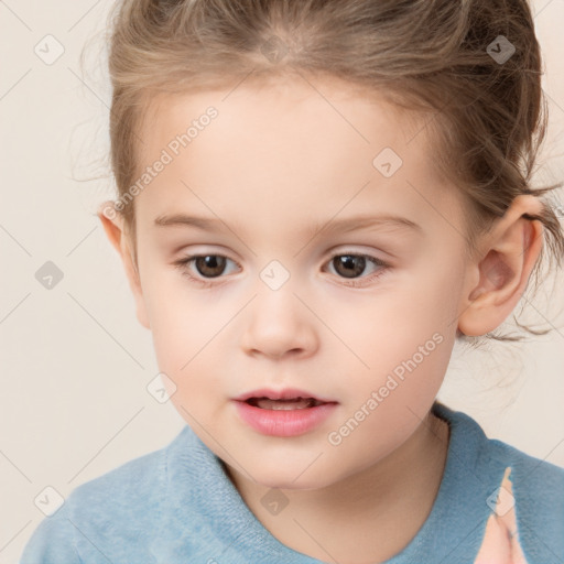 Neutral white child female with short  brown hair and brown eyes