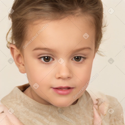 Neutral white child female with short  brown hair and brown eyes