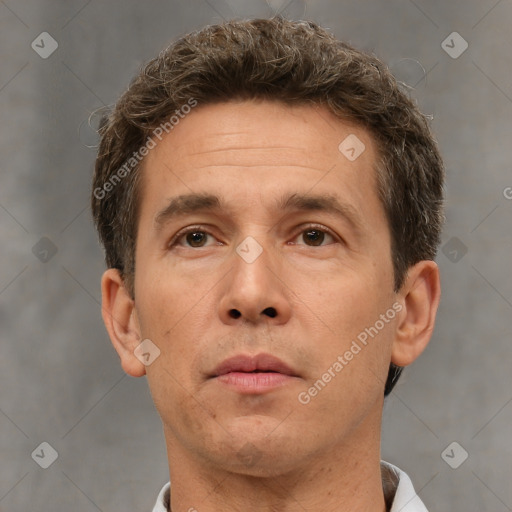 Neutral white adult male with short  brown hair and brown eyes