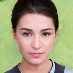 Neutral white young-adult female with short  brown hair and brown eyes