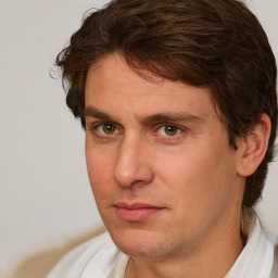 Neutral white adult male with short  brown hair and brown eyes