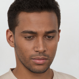 Neutral black young-adult male with short  brown hair and brown eyes