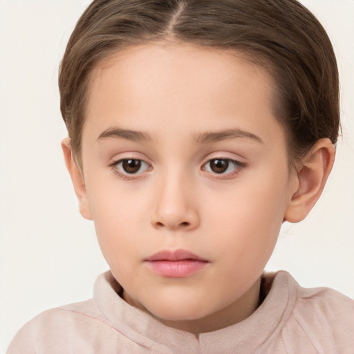 Neutral white child female with short  brown hair and brown eyes