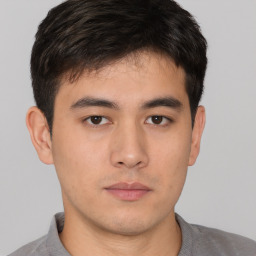 Neutral asian young-adult male with short  brown hair and brown eyes