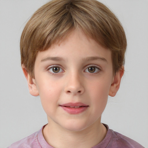 Neutral white child female with short  brown hair and brown eyes