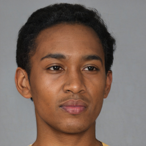 Neutral black young-adult male with short  brown hair and brown eyes