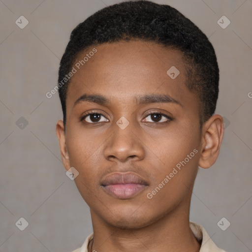 Neutral latino young-adult male with short  brown hair and brown eyes