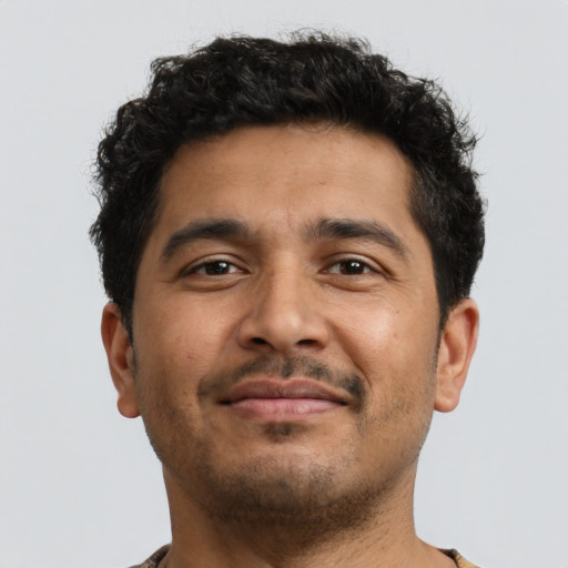 Neutral latino young-adult male with short  brown hair and brown eyes