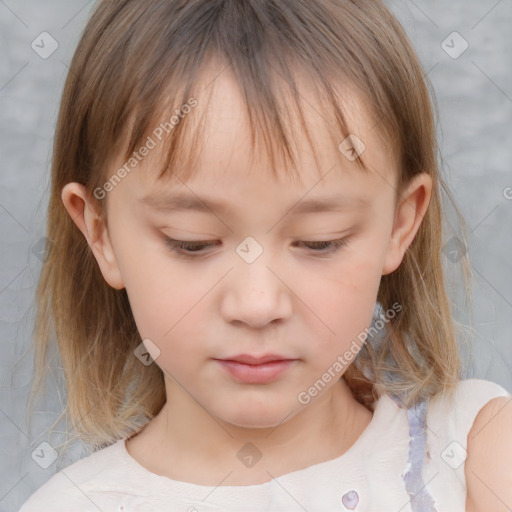 Neutral white child female with medium  brown hair and brown eyes