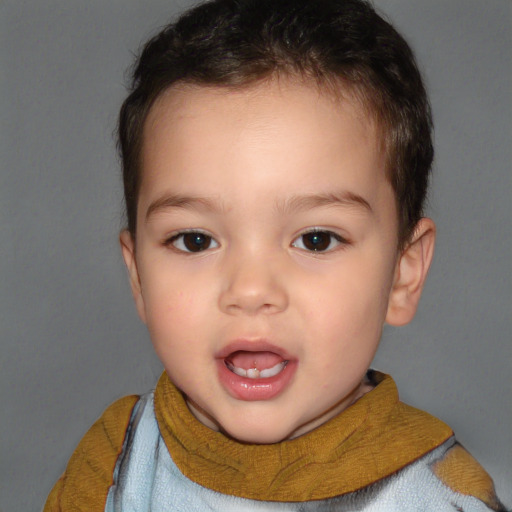 Joyful white child female with short  brown hair and brown eyes