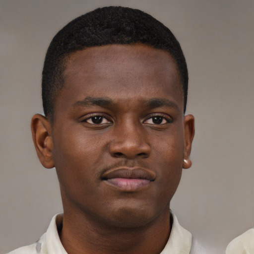 Neutral black young-adult male with short  brown hair and brown eyes