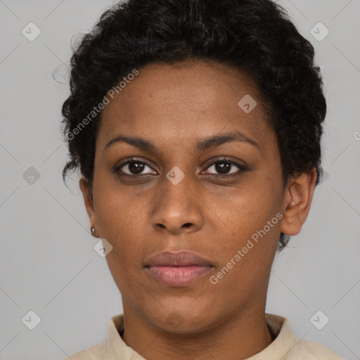 Neutral black young-adult female with short  brown hair and brown eyes