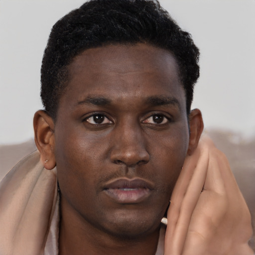 Neutral black young-adult male with short  brown hair and brown eyes