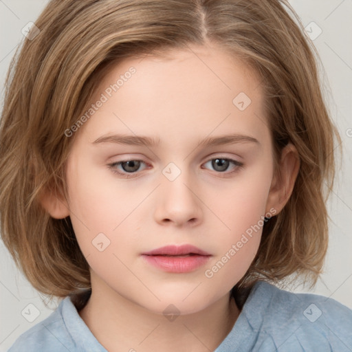 Neutral white child female with medium  brown hair and brown eyes