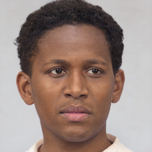 Neutral black young-adult male with short  brown hair and brown eyes