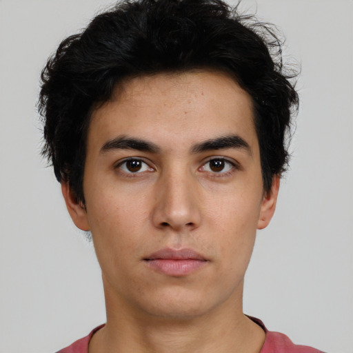 Neutral asian young-adult male with short  brown hair and brown eyes