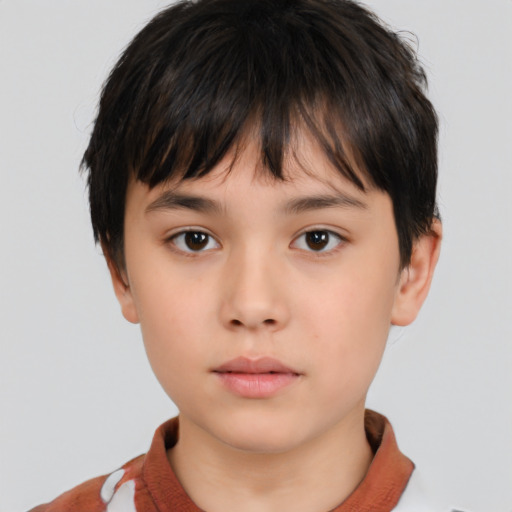 Neutral asian child male with short  brown hair and brown eyes