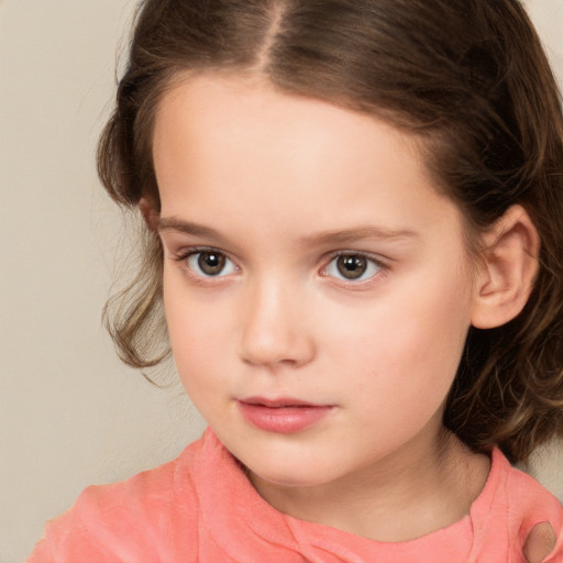 Neutral white child female with medium  brown hair and brown eyes