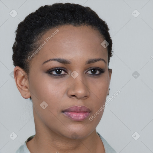 Neutral black young-adult female with short  brown hair and brown eyes