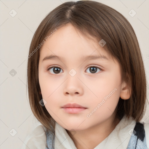 Neutral white child female with medium  brown hair and brown eyes