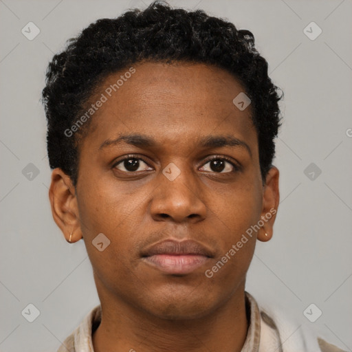 Neutral black young-adult male with short  brown hair and brown eyes