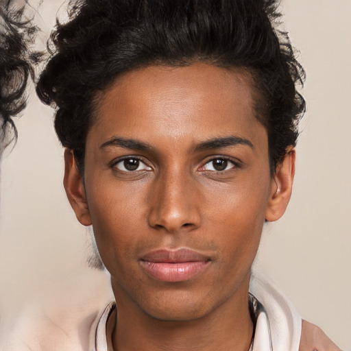 Neutral black young-adult male with short  brown hair and brown eyes