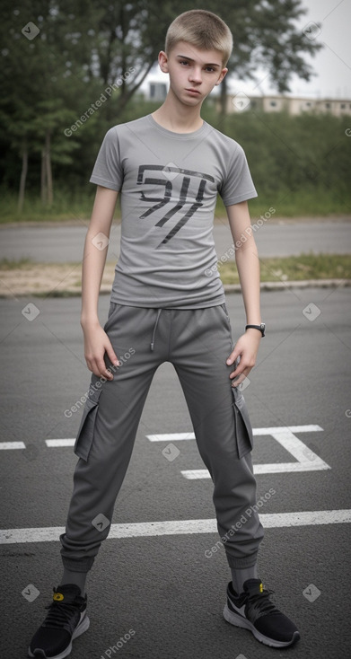 Ukrainian teenager boy with  gray hair