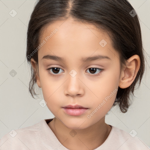 Neutral white child female with medium  brown hair and brown eyes