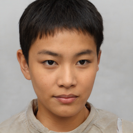 Neutral asian young-adult male with short  brown hair and brown eyes