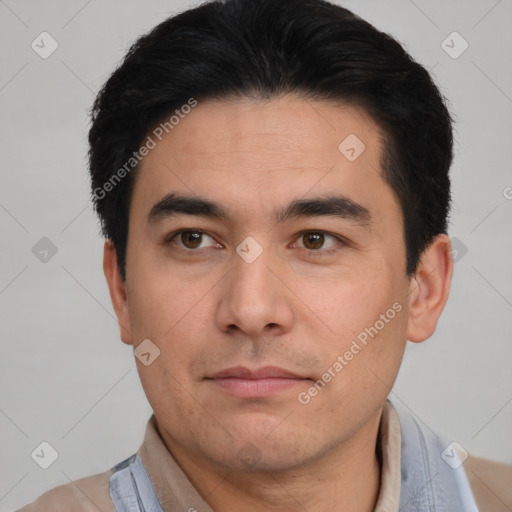 Neutral asian young-adult male with short  brown hair and brown eyes