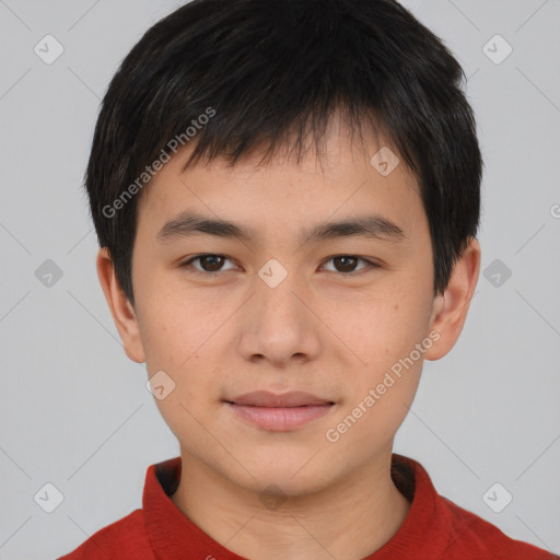 Neutral asian young-adult male with short  brown hair and brown eyes