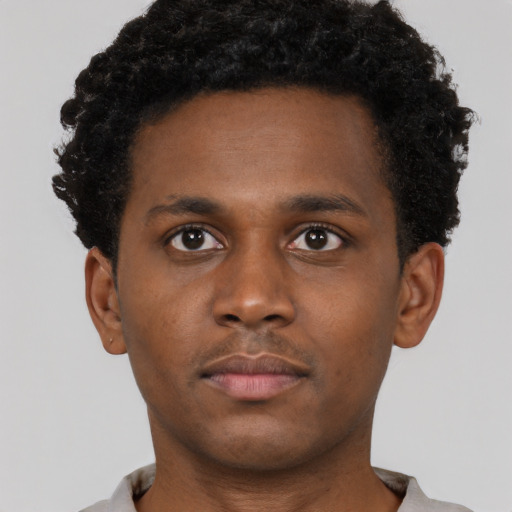Neutral black young-adult male with short  brown hair and brown eyes