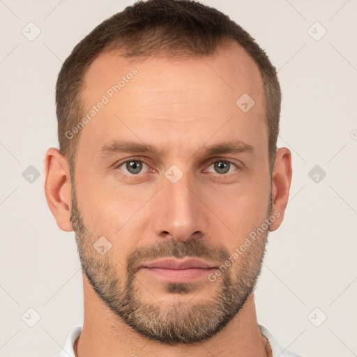 Neutral white adult male with short  brown hair and brown eyes