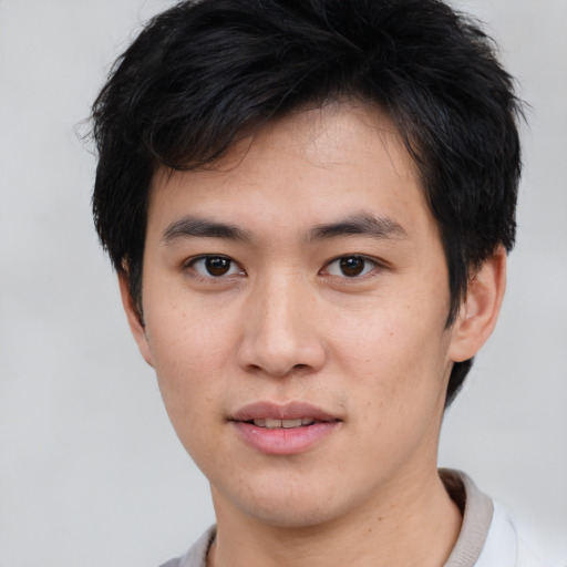 Neutral asian young-adult male with short  brown hair and brown eyes