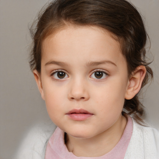 Neutral white child female with medium  brown hair and brown eyes