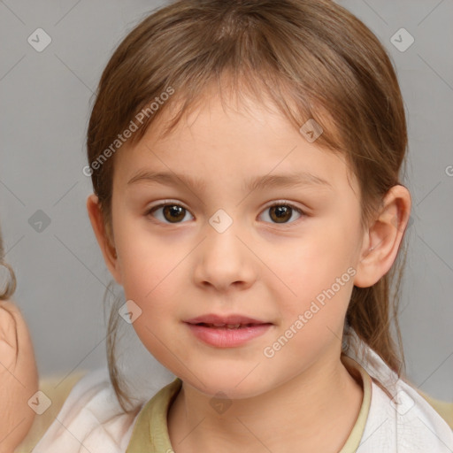 Neutral white child female with medium  brown hair and brown eyes