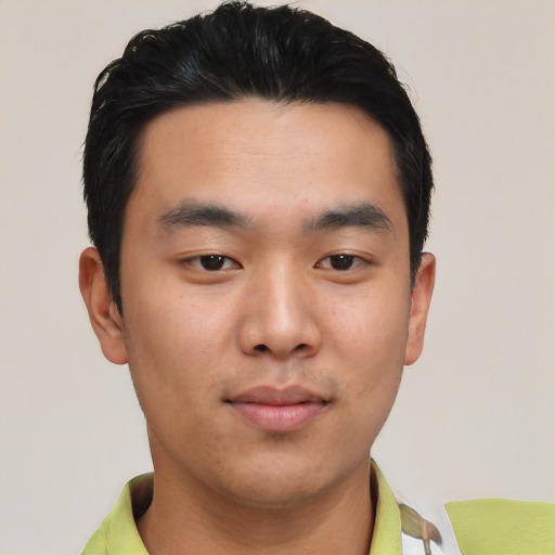 Neutral asian young-adult male with short  black hair and brown eyes