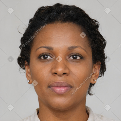Neutral black young-adult female with short  brown hair and brown eyes