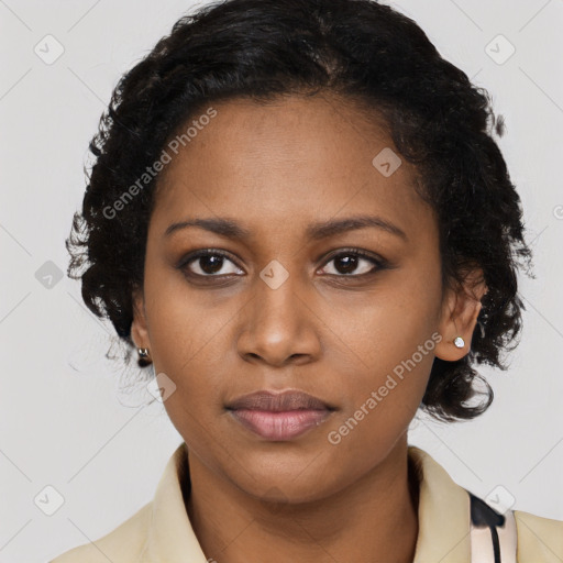 Neutral black young-adult female with long  black hair and brown eyes