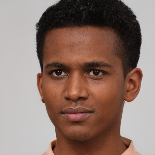 Neutral black young-adult male with short  brown hair and brown eyes