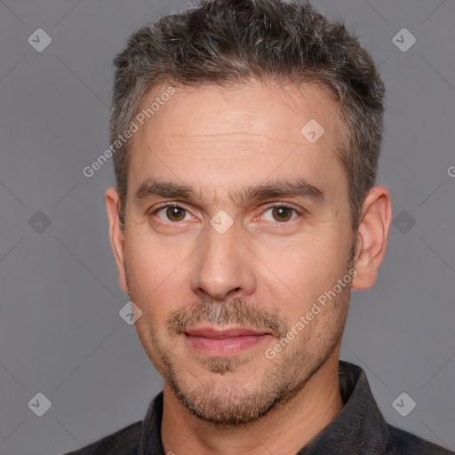 Neutral white adult male with short  brown hair and brown eyes