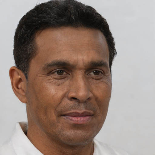 Neutral black adult male with short  brown hair and brown eyes