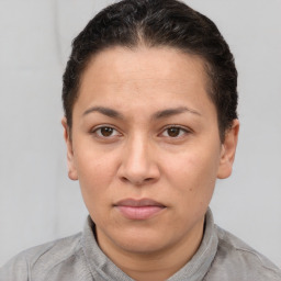 Neutral white adult female with short  brown hair and brown eyes