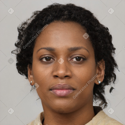 Neutral black young-adult female with medium  black hair and brown eyes