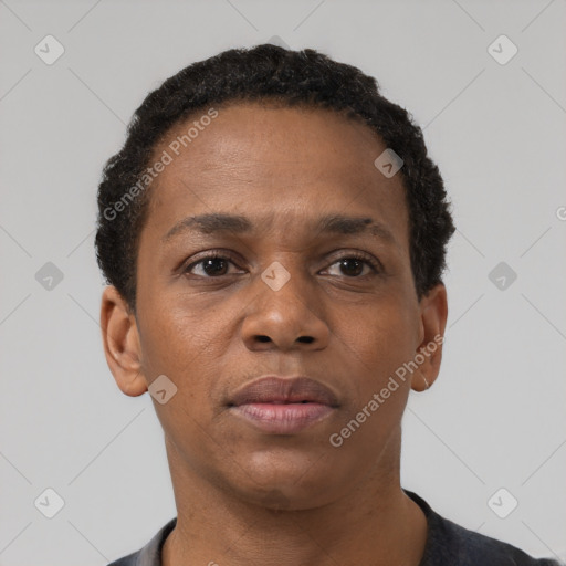 Neutral black young-adult male with short  brown hair and brown eyes