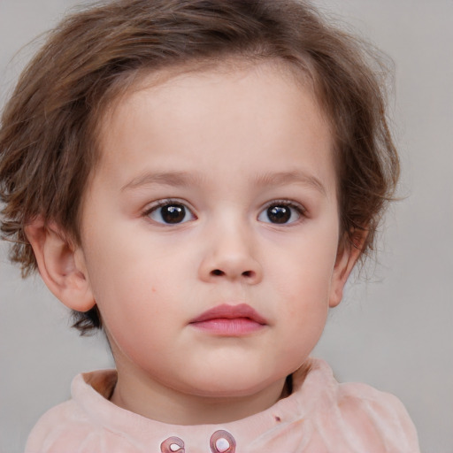 Neutral white child female with medium  brown hair and blue eyes