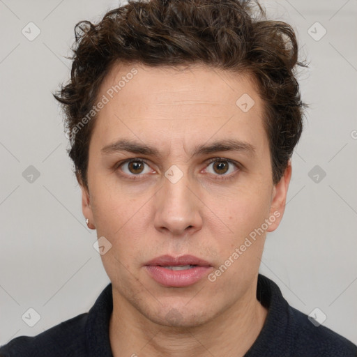 Neutral white adult male with short  brown hair and brown eyes