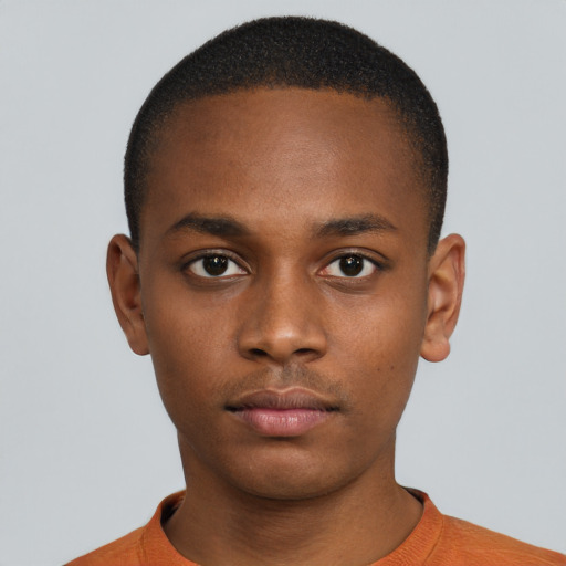 Neutral black young-adult male with short  brown hair and brown eyes