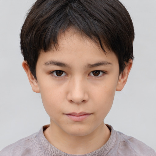 Neutral asian child female with short  brown hair and brown eyes
